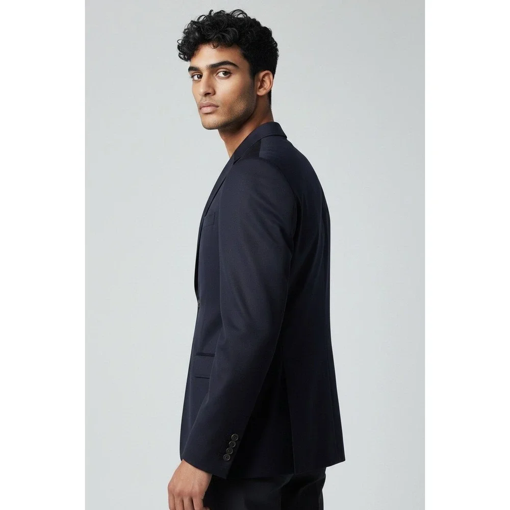 Tommy Hilfiger 38L Navy Blue Modern Fit Suit Jacket Blazer  Crisp Cotton Twill